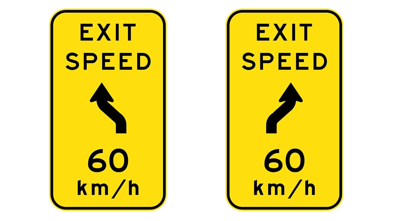 Exit Advisory Speed With Reverse Curve, First to Left : Right